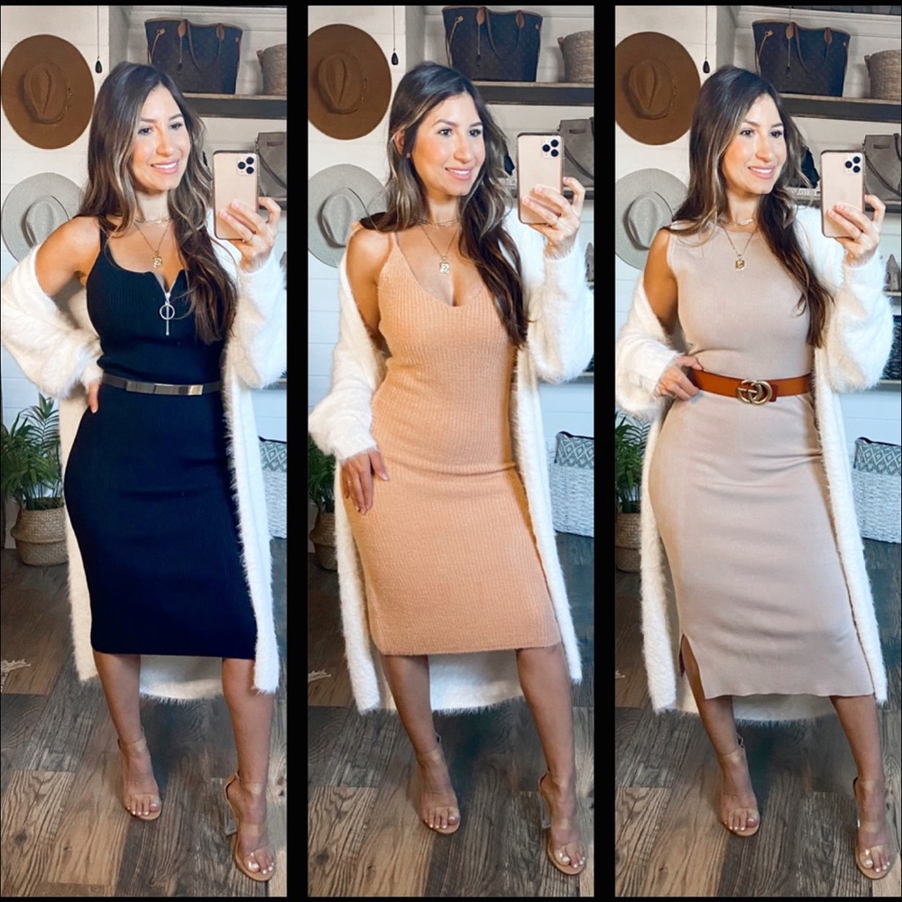 New Nude Taupe Sleeveless Midi Sweater Dress - Picture 4 of 12